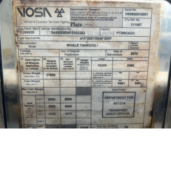 2015 WHALE TANKERS VACUUM TANKER in Vacuum Tankers Trailers